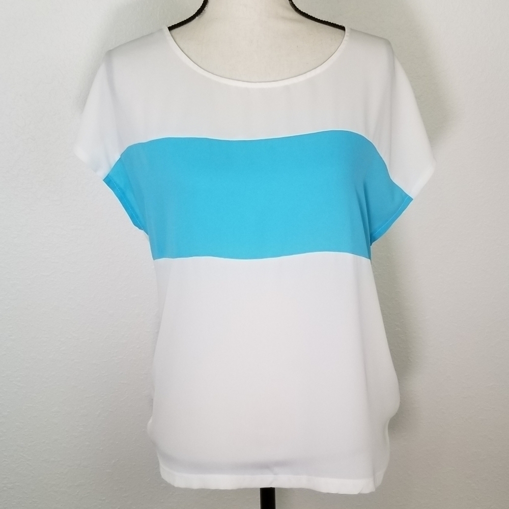 AMBIANCE APPAREL Turquoise & White Top, size M